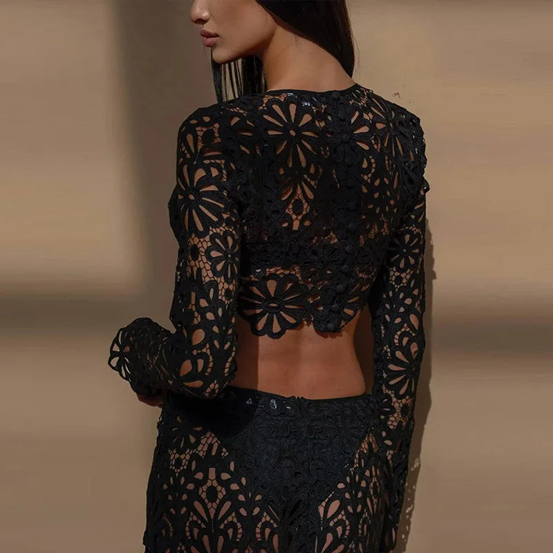 Elara · Ensemble en Crochet Fleuri avec Jupe Longue