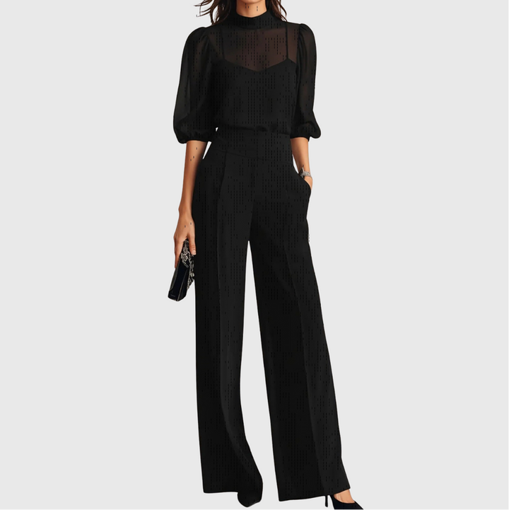 Elodie | Ensemble de trois pièces composé d'un haut et d'un pantalon à jambes larges