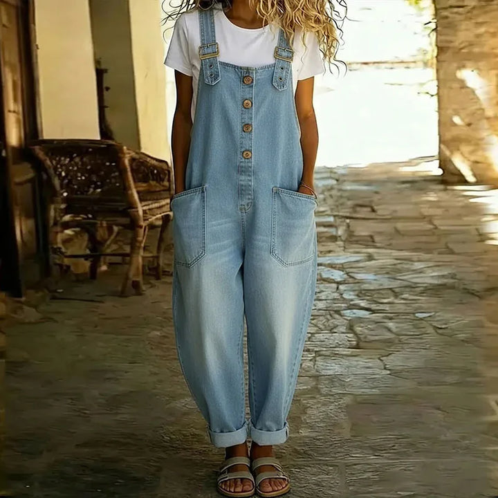 Carmen - Salopette vintage en denim doux avec bretelles réglables