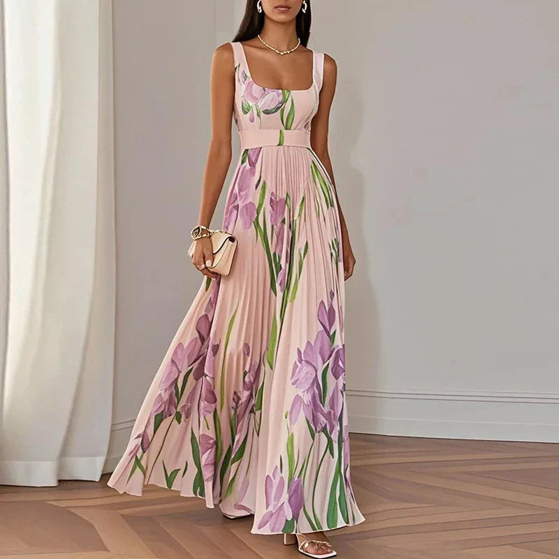 LYRA | Robe maxi élégante à fleurs avec une silhouette flatteuse en plis