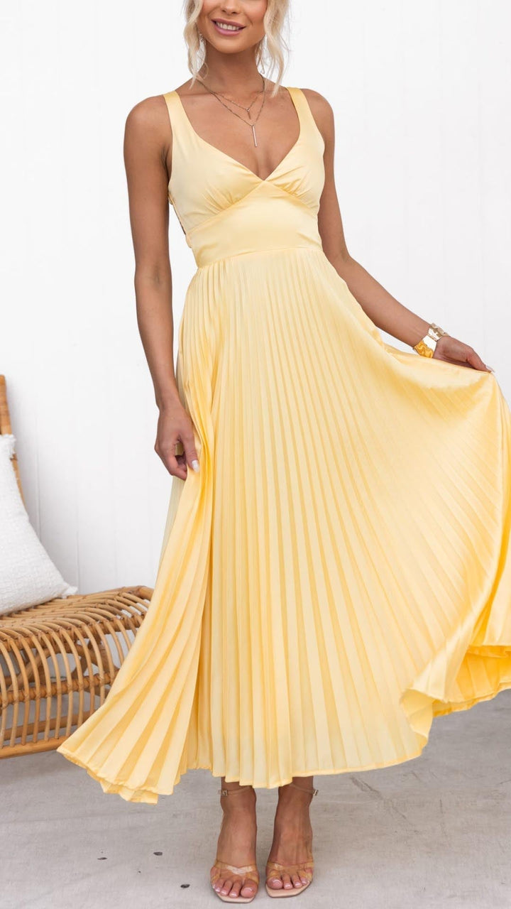 Malka™ | Robe Maxi Plissée avec Décolleté en V