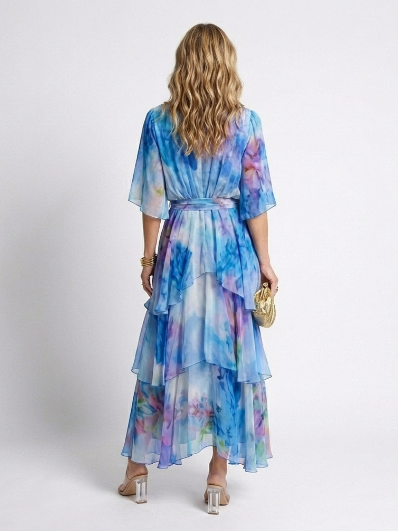 Calista | Robe maxi à décolleté en V, taille nouée et superposée