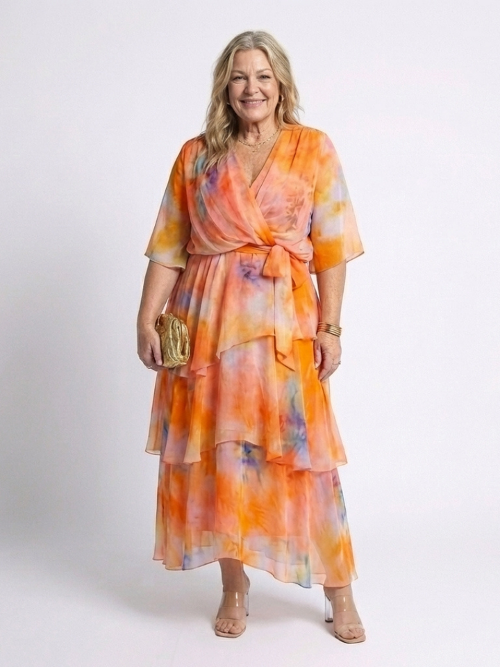 Calista | Robe maxi à décolleté en V, taille nouée et superposée
