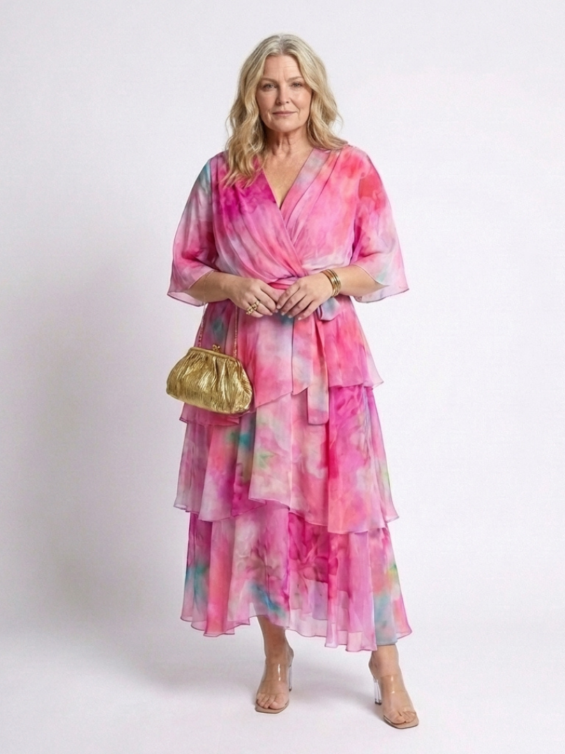 Calista | Robe maxi à décolleté en V, taille nouée et superposée