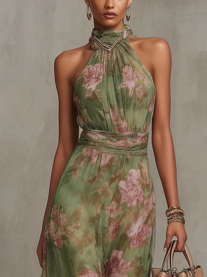 LIVIA | ROBE MAXI HALTER FLORALE ÉLÉGANTE