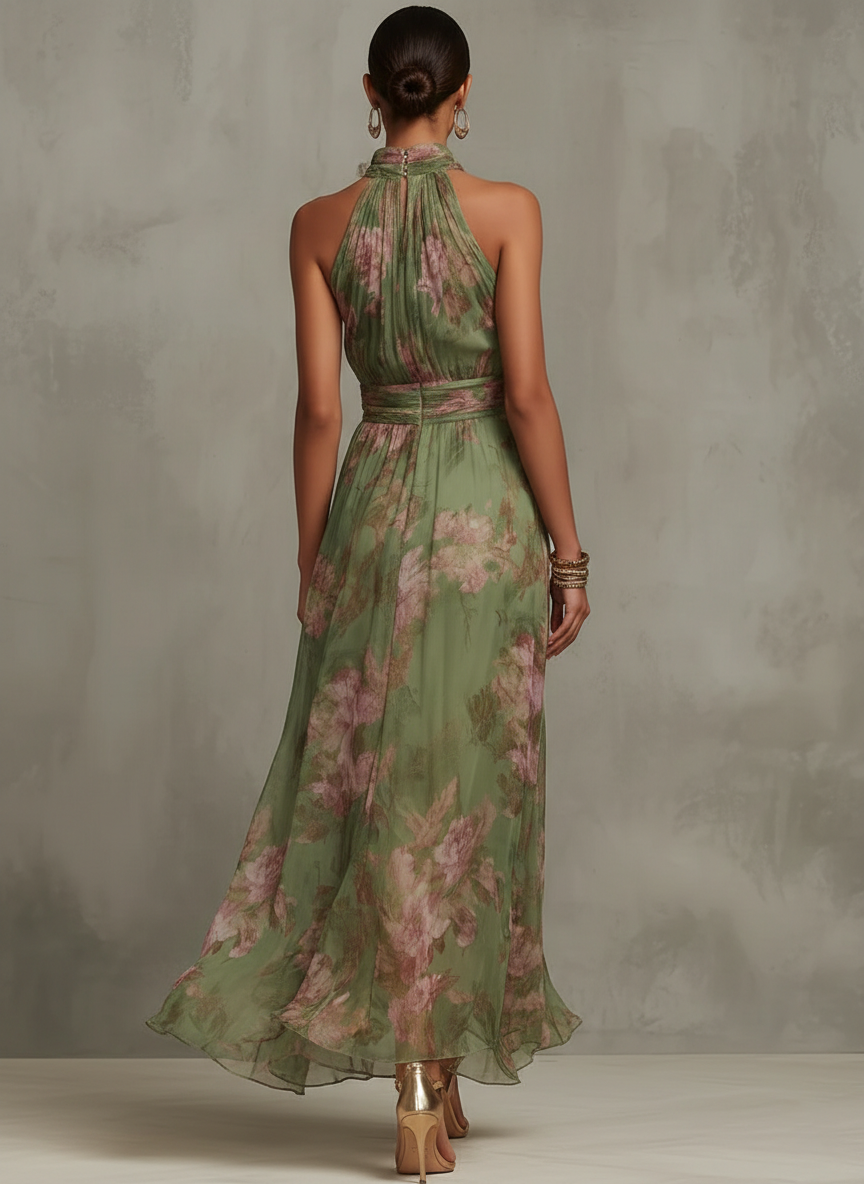 LIVIA | ROBE MAXI HALTER FLORALE ÉLÉGANTE