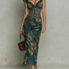 Giorgia - Robe longue avec imprimé floral à rayures et bord en dentelle rétro