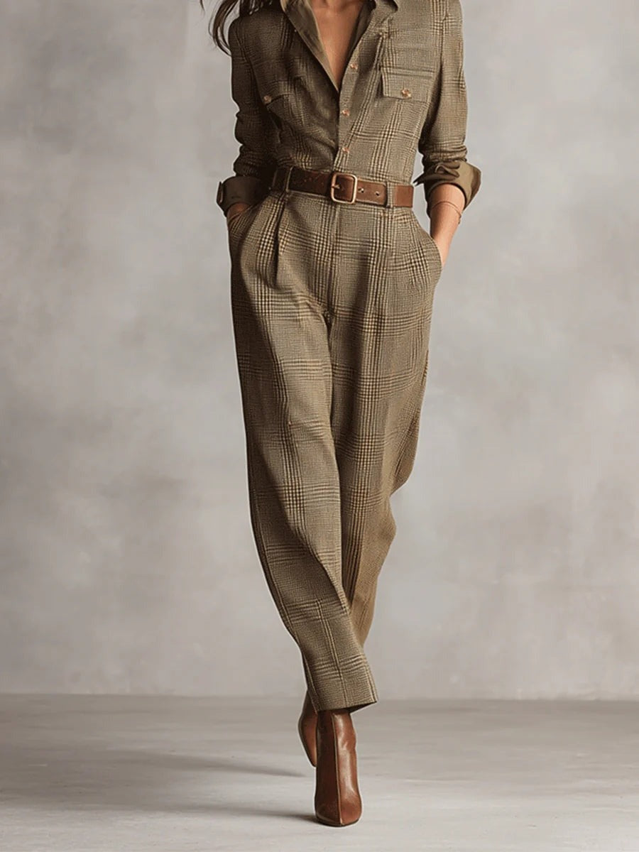 Elara · Combinaison en Tweed à Carreaux Marron
