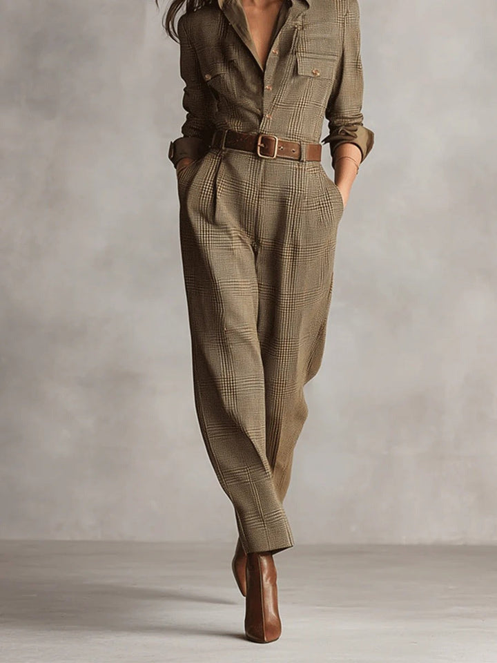Elara · Combinaison en Tweed à Carreaux Marron