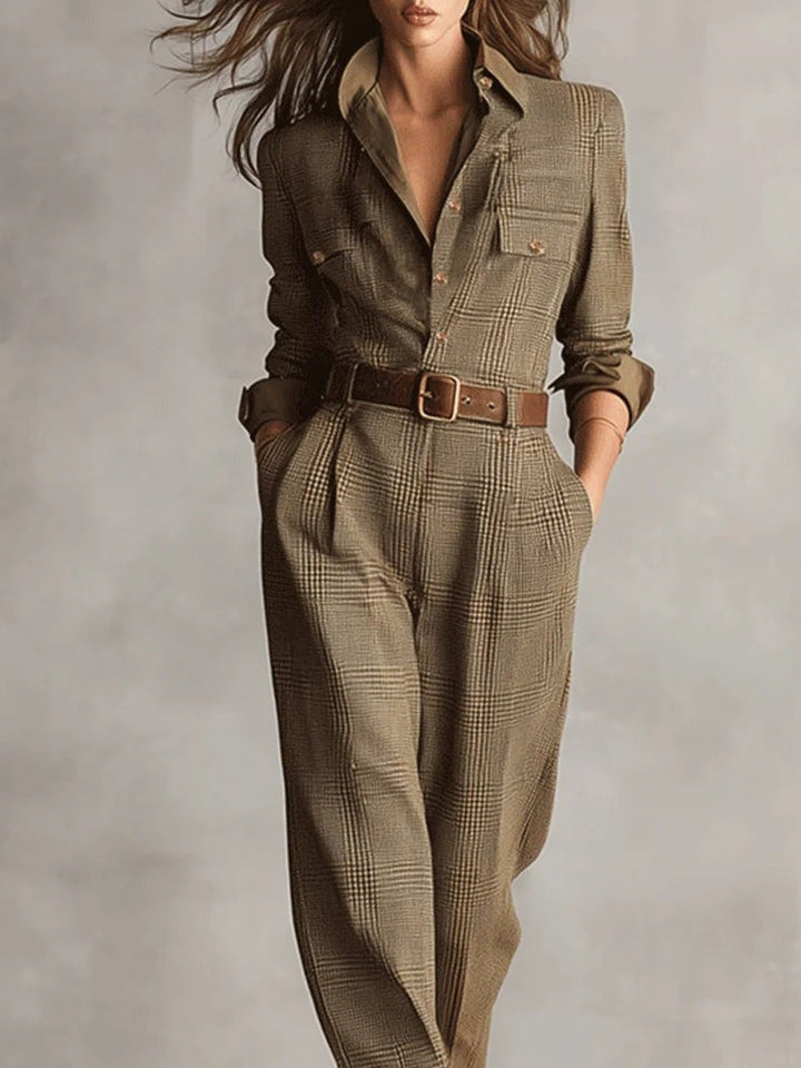 Elara · Combinaison en Tweed à Carreaux Marron