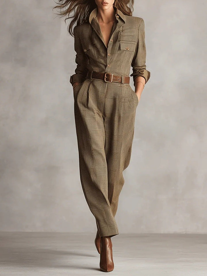 Elara · Combinaison en Tweed à Carreaux Marron