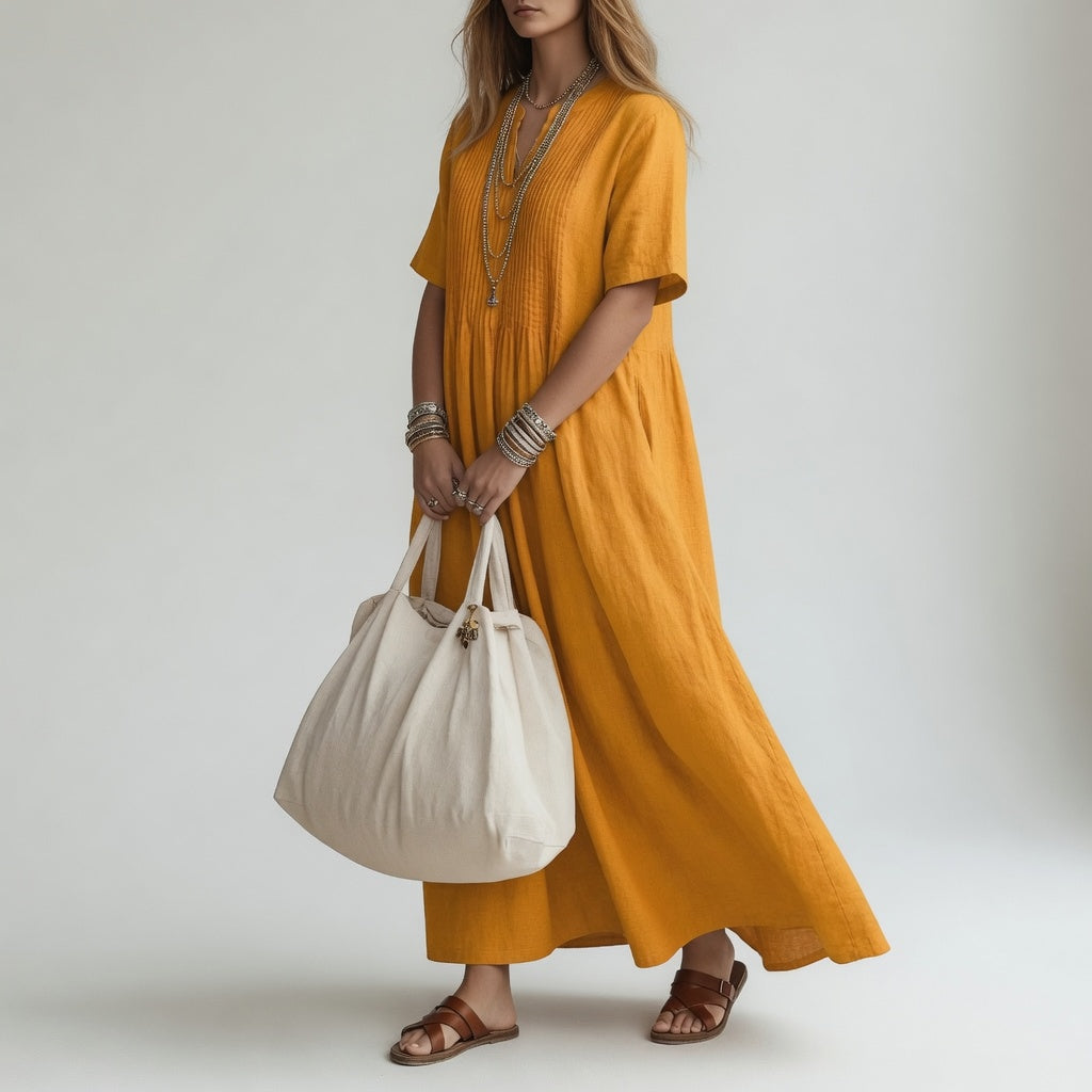 Pélagie™ — Robe longue coton col V liberté estivale