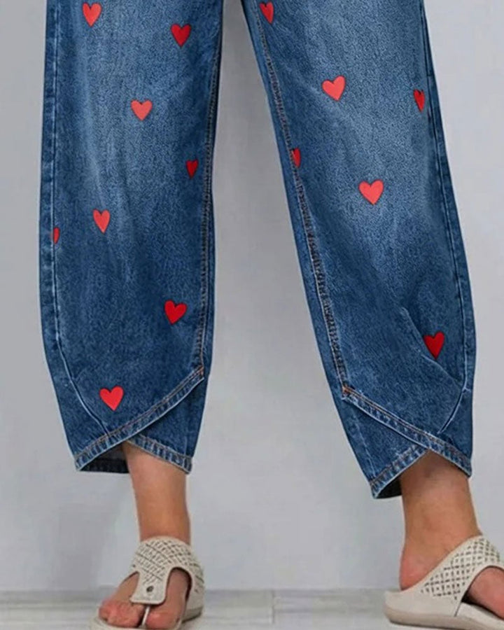Serena | Pantalons en denim à imprimé cœur, à la cheville