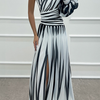 Hazel™ | Robe Maxi Élégante à Rayures avec Épaule Dégagée