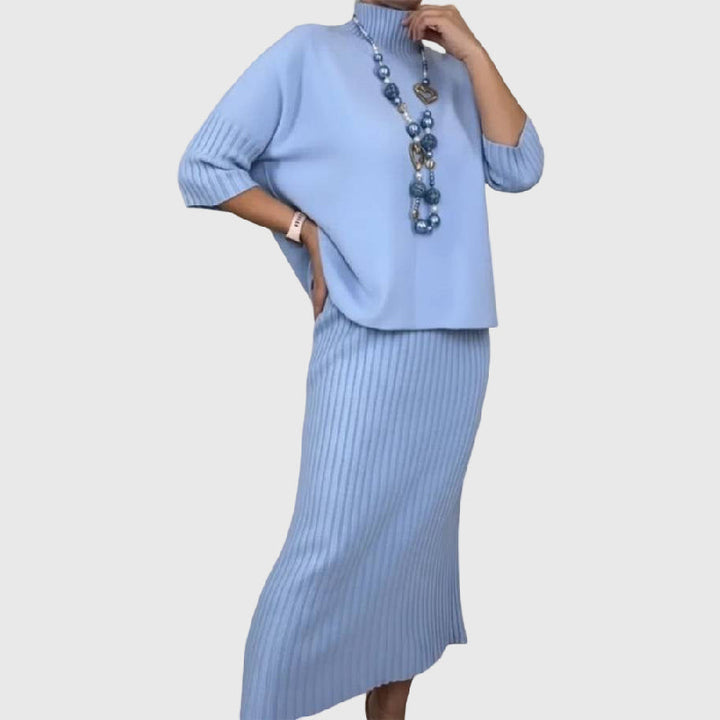 Debora | Ensemble en tricot avec jupe midi côtelée