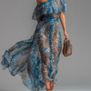 Selvaggia - Robe longue en chiffon avec imprimé léopard et épaules dénudées