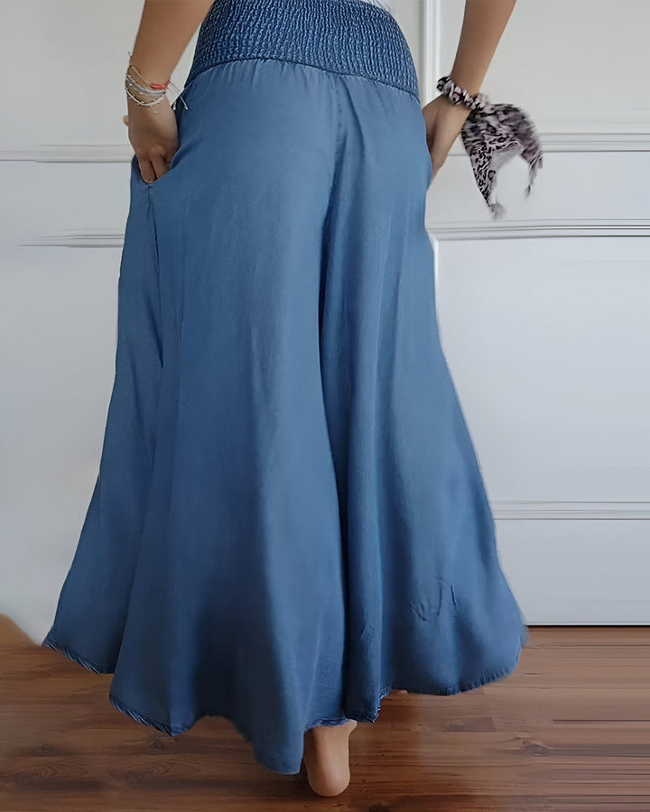 Elara · Pantalon large femme à taille smockée