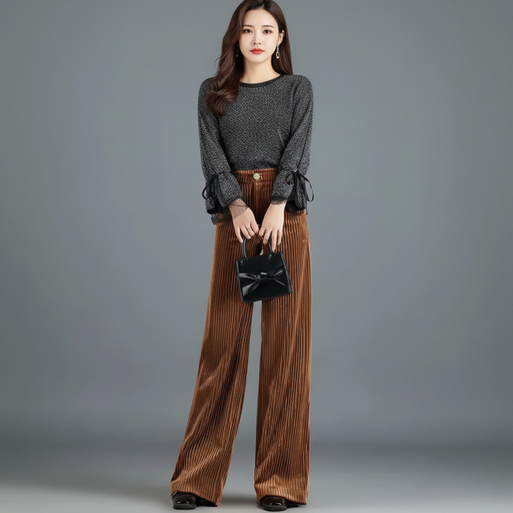 Elara · Pantalon en Velours Tricoté Taille Haute pour Femme