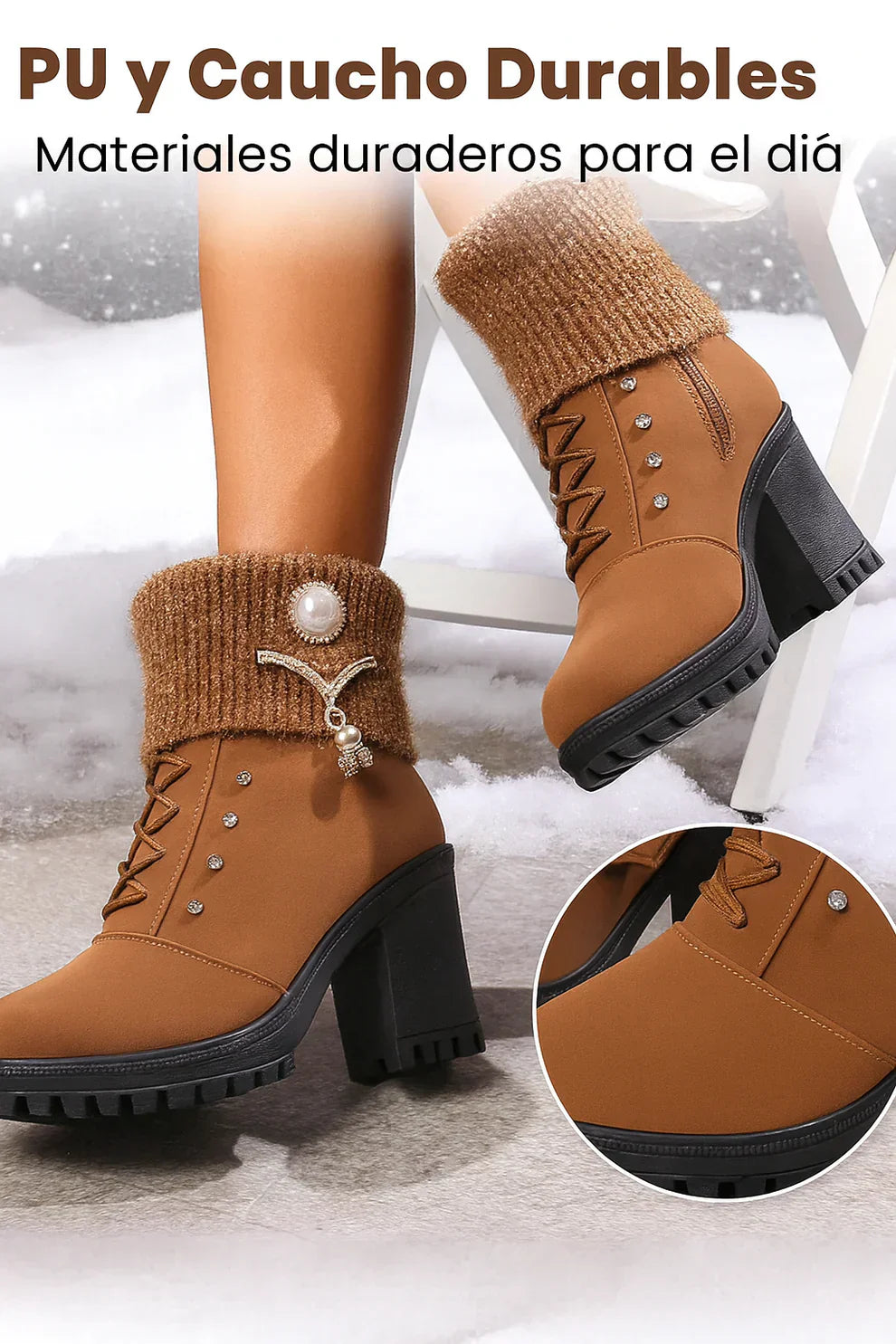 Elena - Bottes à talon épais et chaudes