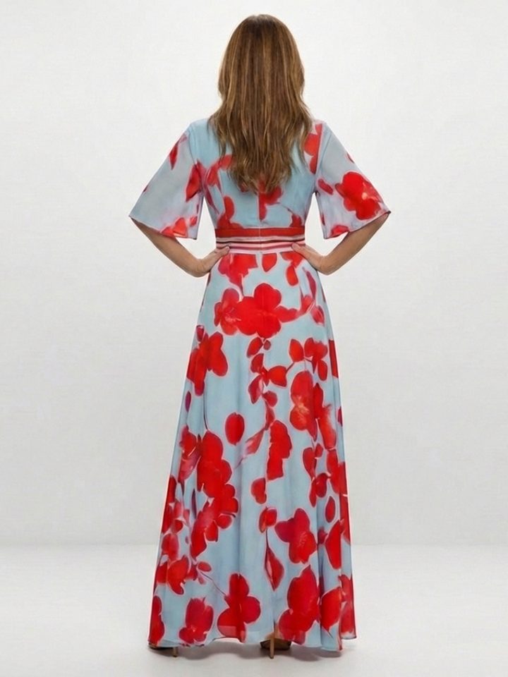 Corinne | Robe maxi florale à manches courtes en V