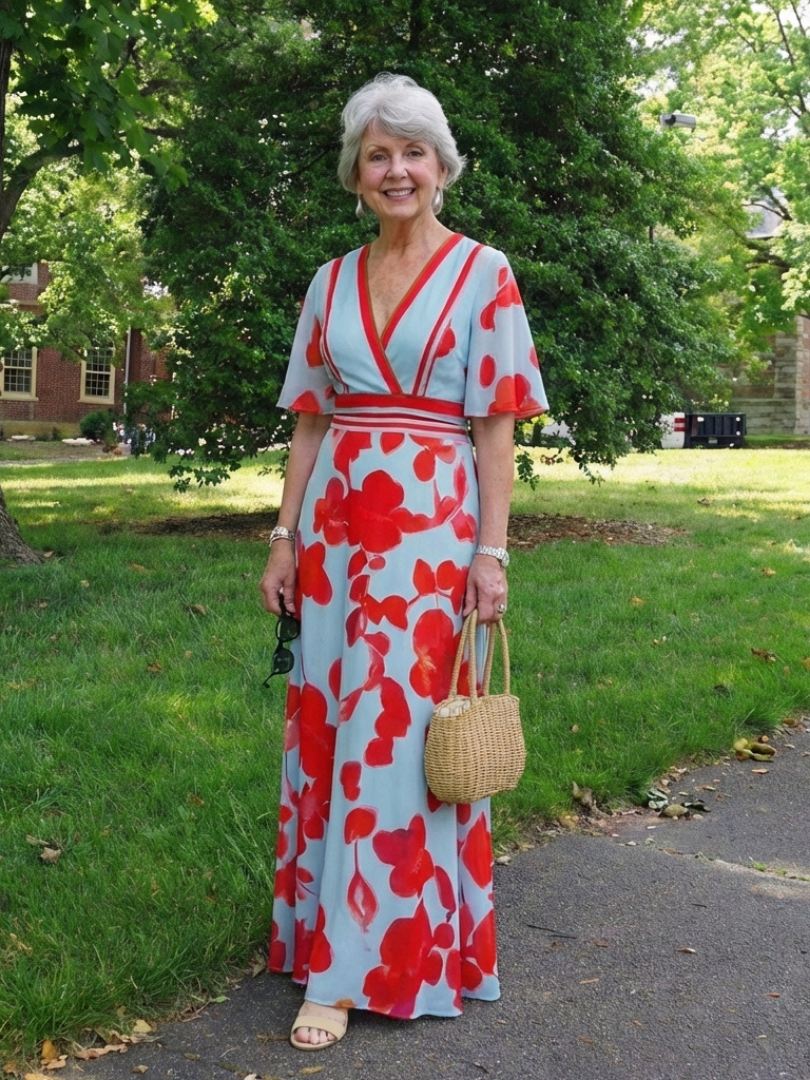 Corinne | Robe maxi florale à manches courtes en V
