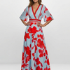 Corinne | Robe maxi florale à manches courtes en V