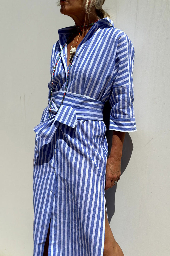 Sophia | Robe Chemise Rayée Intemporelle avec Confort Élégant