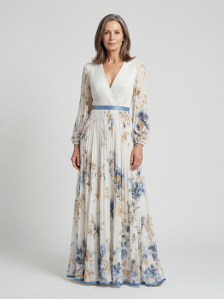 Lavinia | Robe Maxi à Manches Longues et Décolleté en V à Imprimé Floral