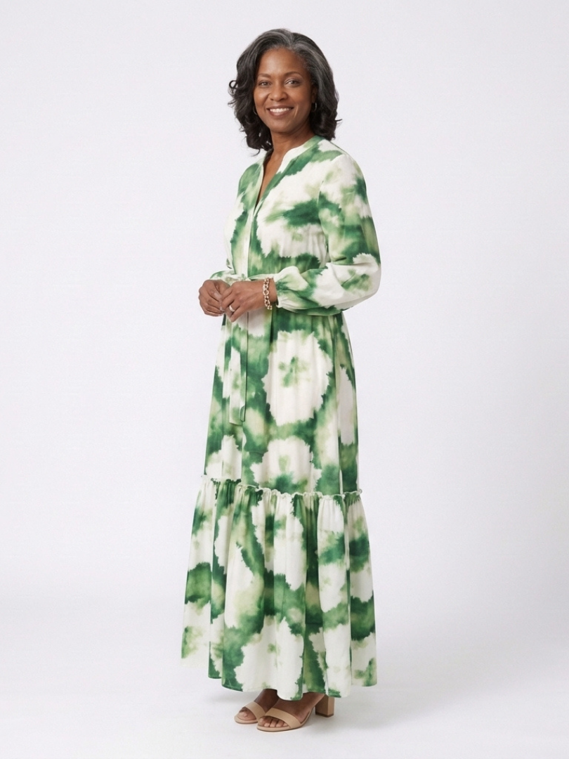 Sabine | Robe Maxi à Manches Longues avec Ceinture à Nouer