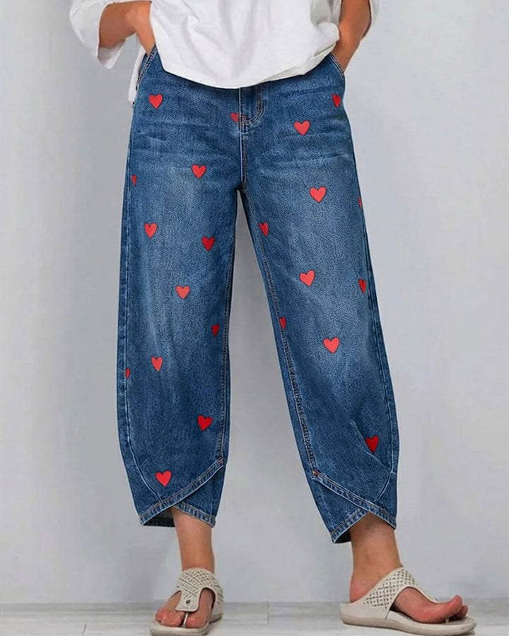 Serena | Pantalons en denim à imprimé cœur, à la cheville