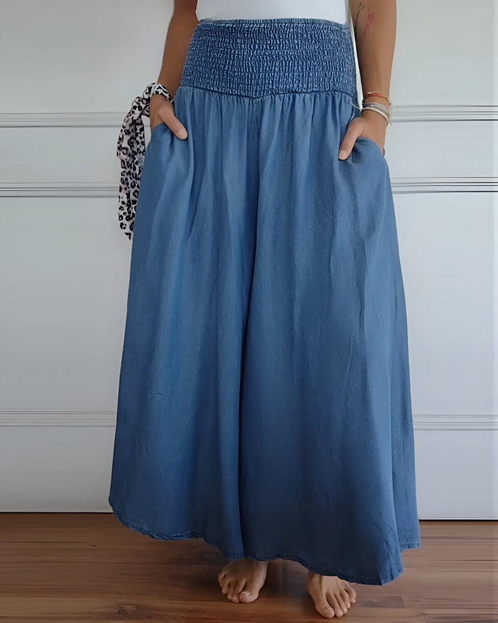 Elara · Pantalon large femme à taille smockée