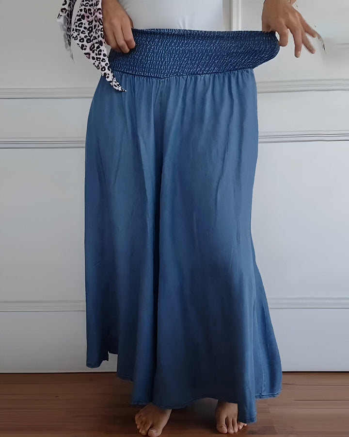 Elara · Pantalon large femme à taille smockée