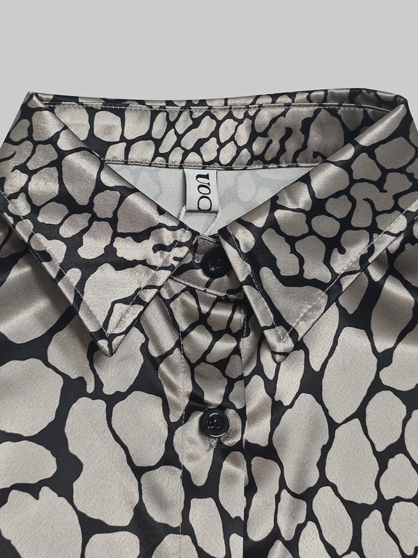 Elara · Chemisier Satiné à Motif Artistique