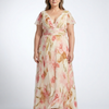 Elara | Robe Maxi Florale à Encolure en V et Manches Courtes