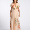 Calista | Robe maxi plissée à fleurs à col en V et manches courtes