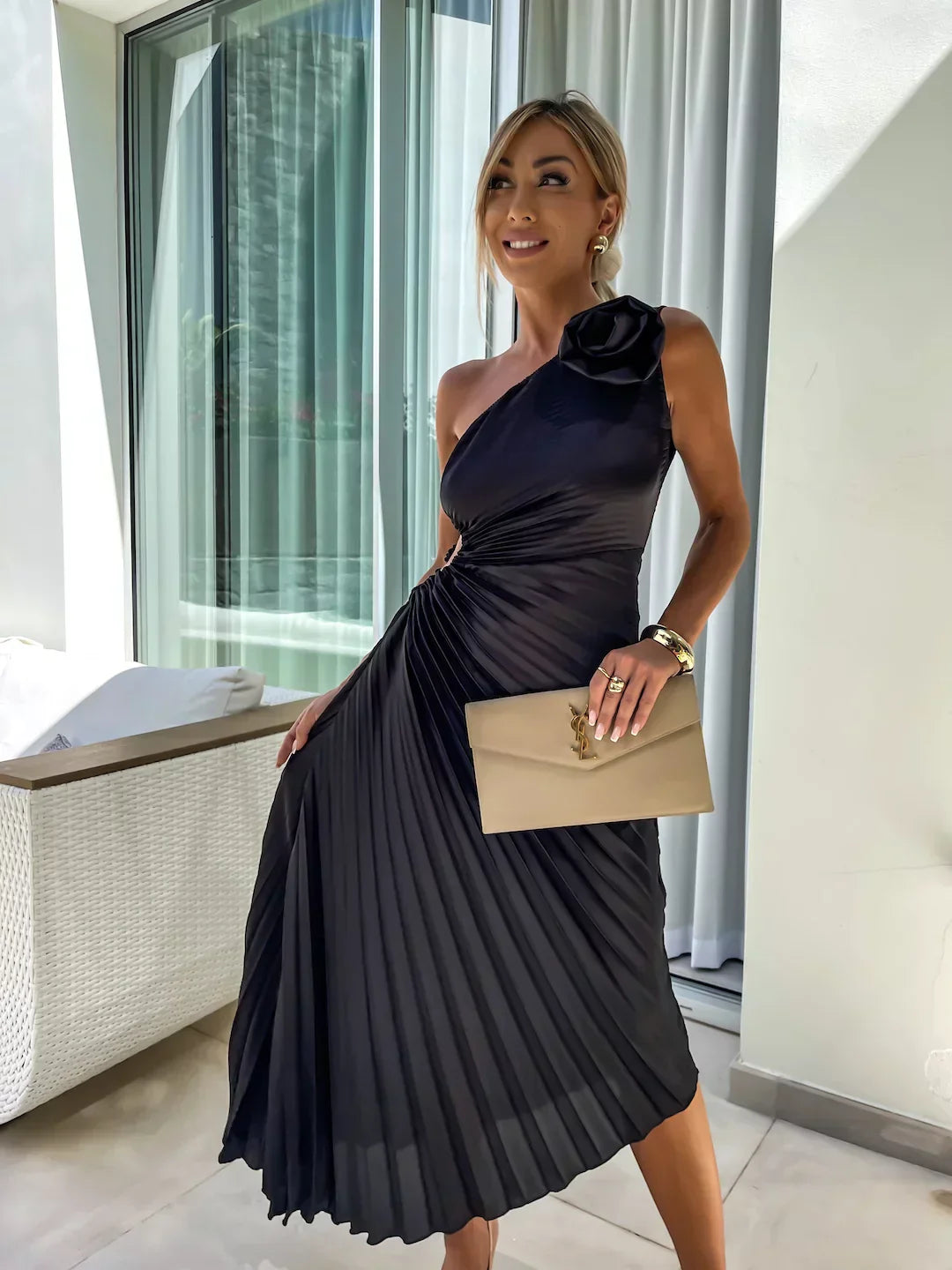 Eya™ | Élégante Robe Maxi Florale à Épaule Unique