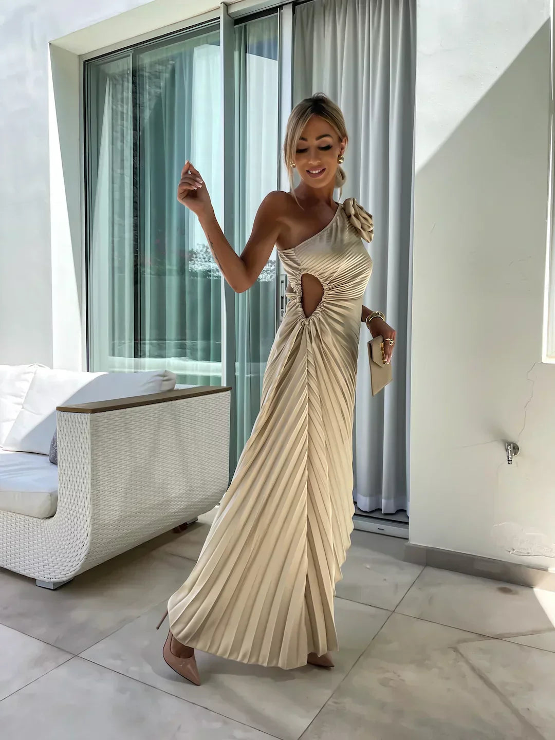 Eya™ | Élégante Robe Maxi Florale à Épaule Unique