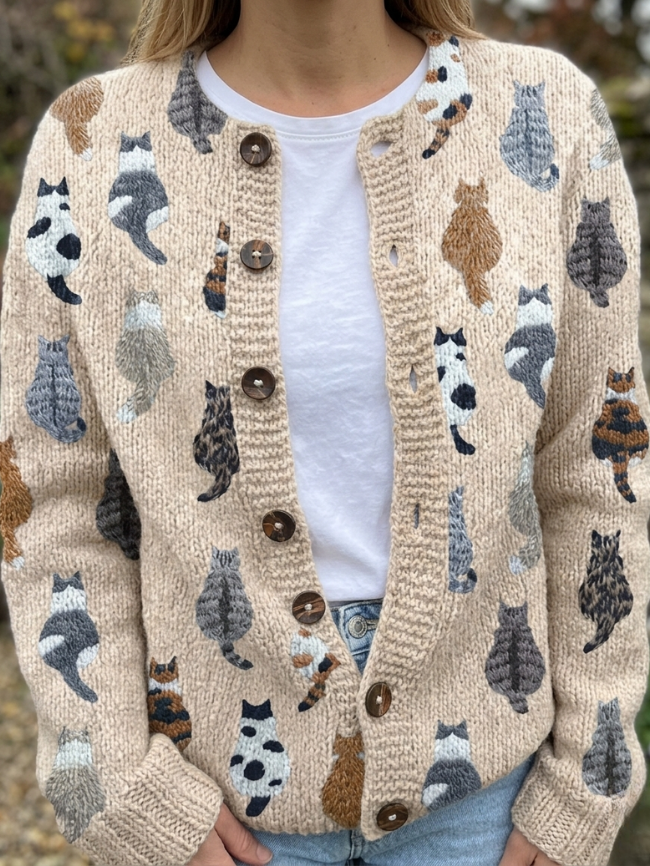 Elara® | Le Cardigan Imprimé de Chats
