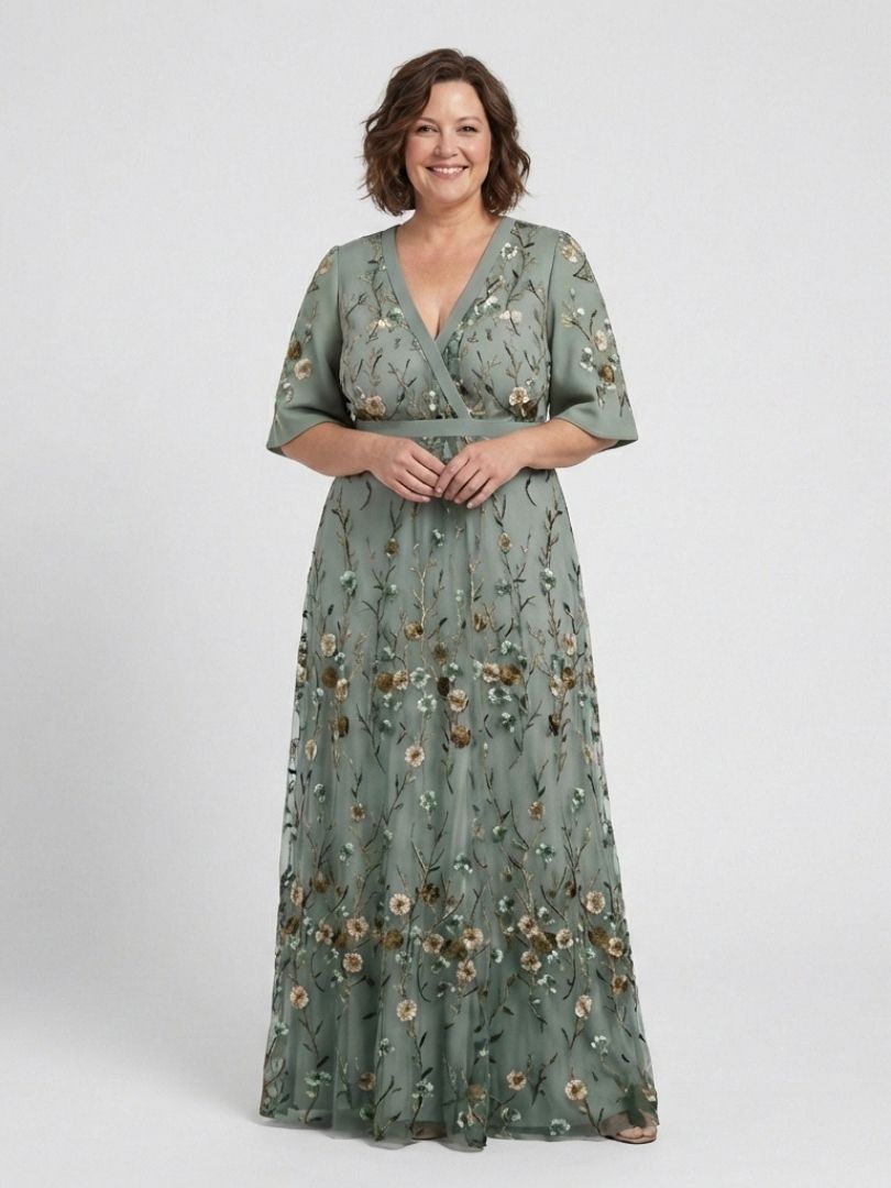 Evadne | Robe Maxi à Manches Courtes en V Floral