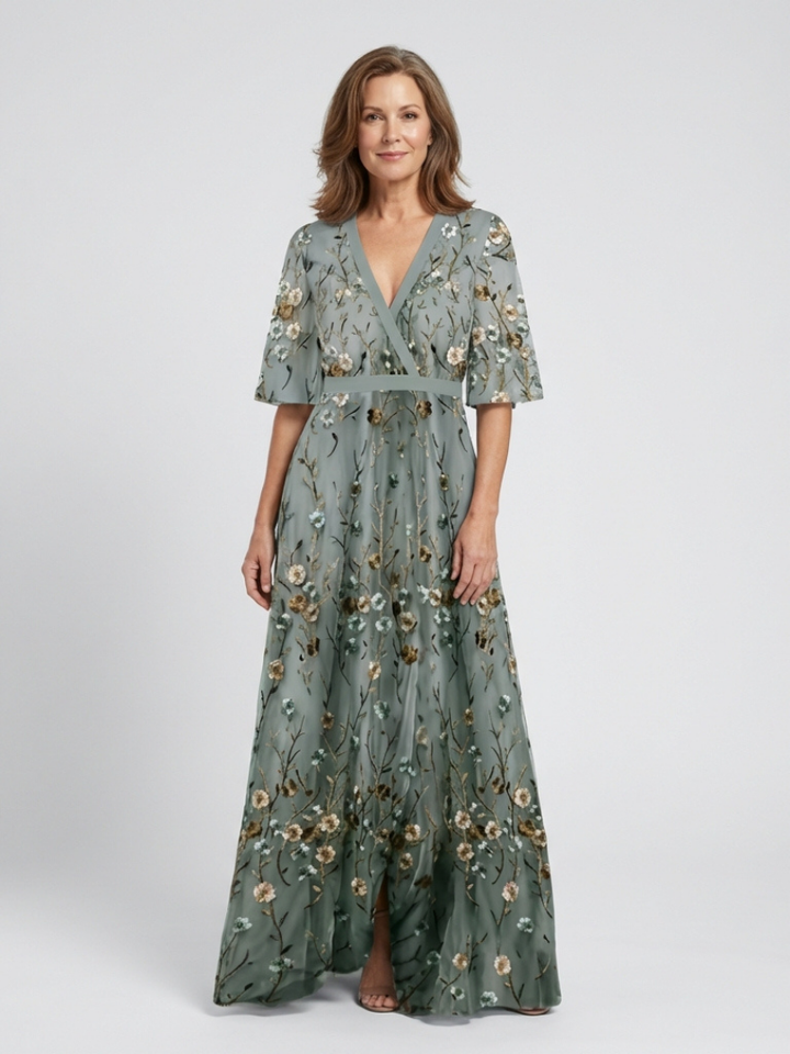 Evadne | Robe Maxi à Manches Courtes en V Floral