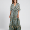 Evadne | Robe Maxi à Manches Courtes en V Floral