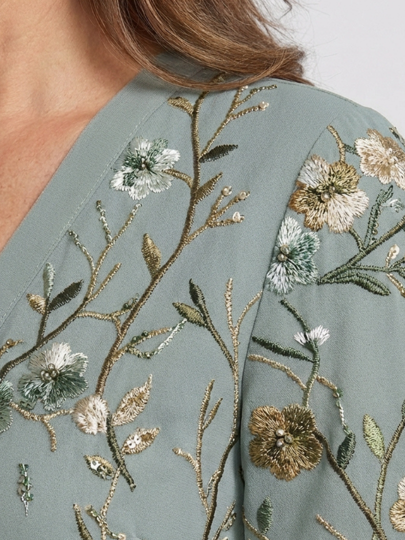 Evadne | Robe Maxi à Manches Courtes en V Floral