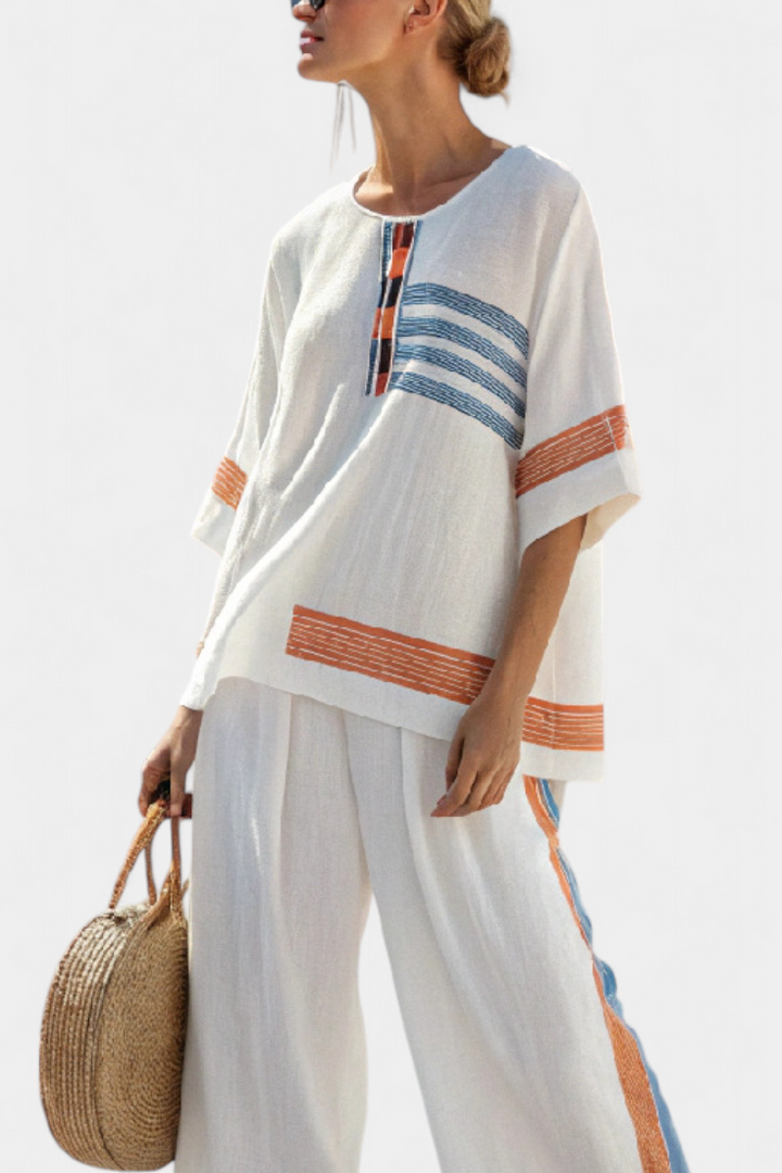 Marcellin | Haut et Pantalon Rayé Bleu-Orange Sophistiqué