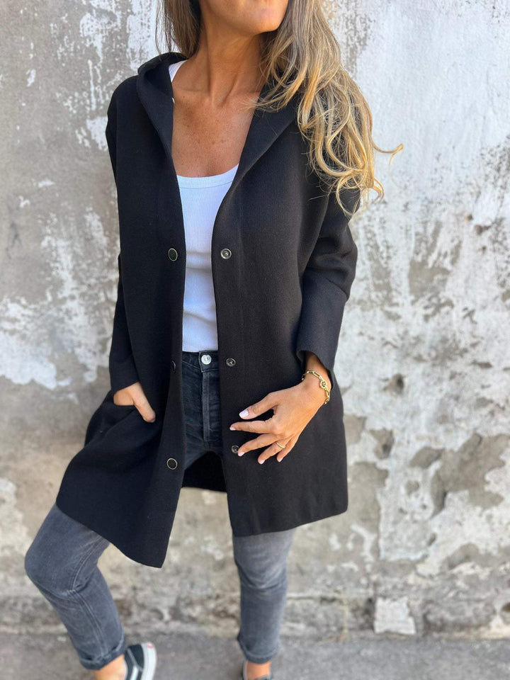 Elara · Élégant Gilet Long avec Capuche