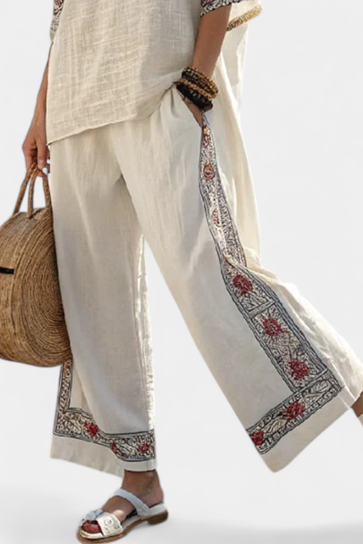 Tameric | Blouse brute brodée sophistiquée & Pantalons larges