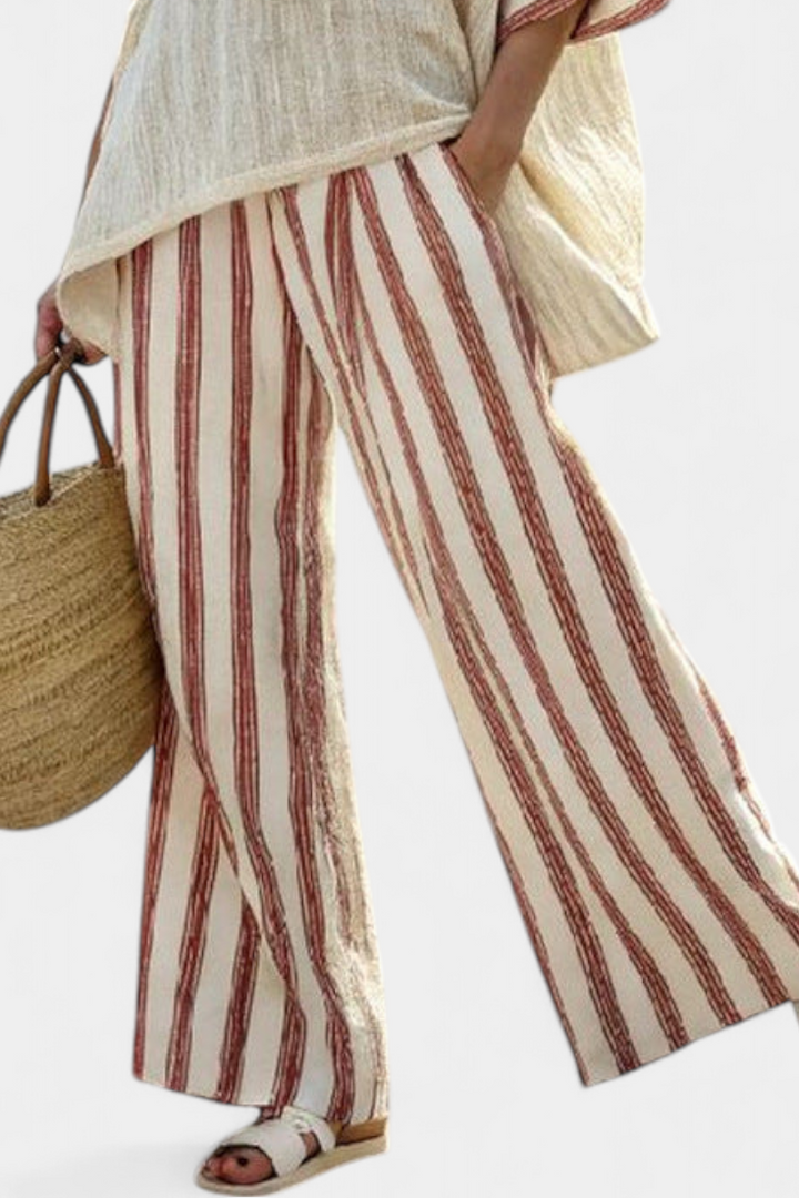 Braelith | Haut Rayé Élegant Rustique & Pantalons en Lin Crème