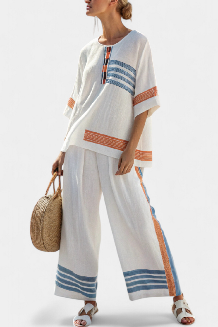Marcellin | Haut et Pantalon Rayé Bleu-Orange Sophistiqué