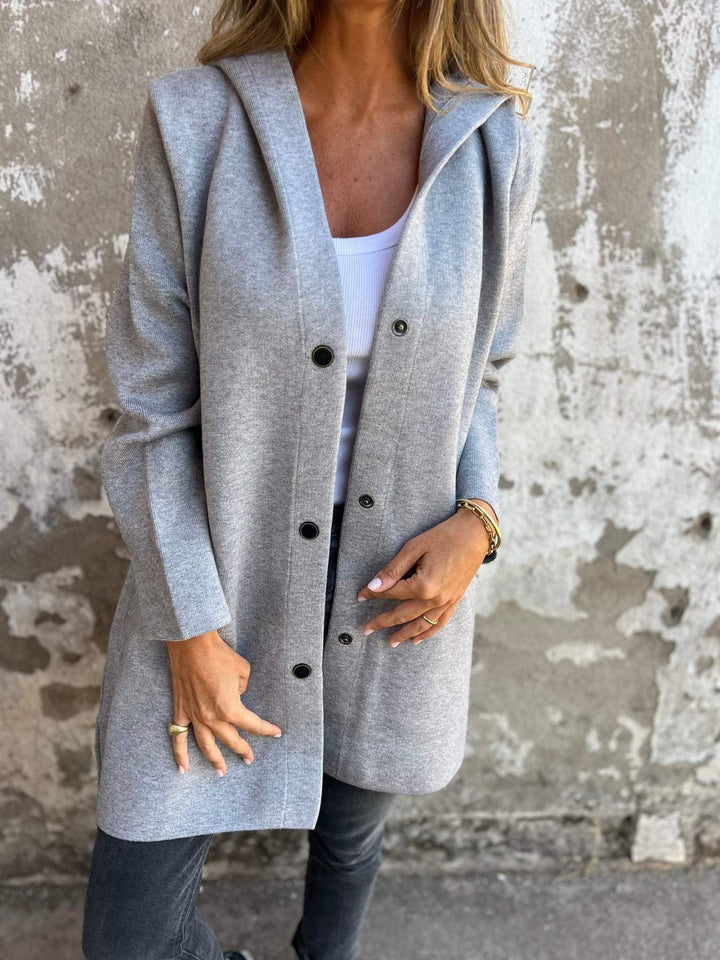 Elara · Élégant Gilet Long avec Capuche