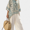 Quinley | Blouse Imprimée Confortable & Pantalons Blancs à Jambes Larges