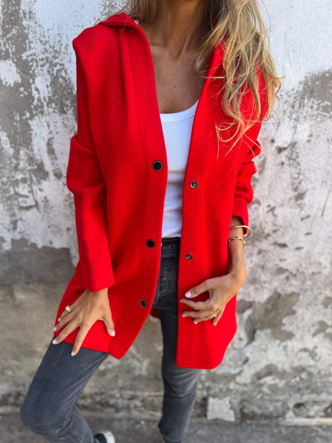 Elara · Élégant Gilet Long avec Capuche